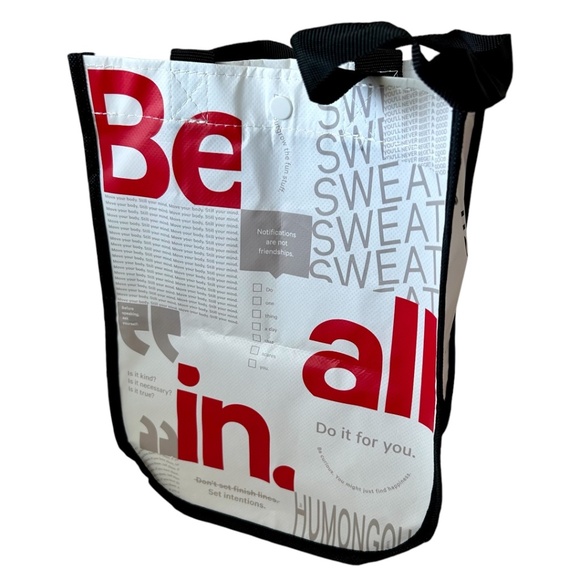 lululemon athletica Handbags - Lululemon Small Tote Bag White and Red Black Handles Snap Closure Inspiration